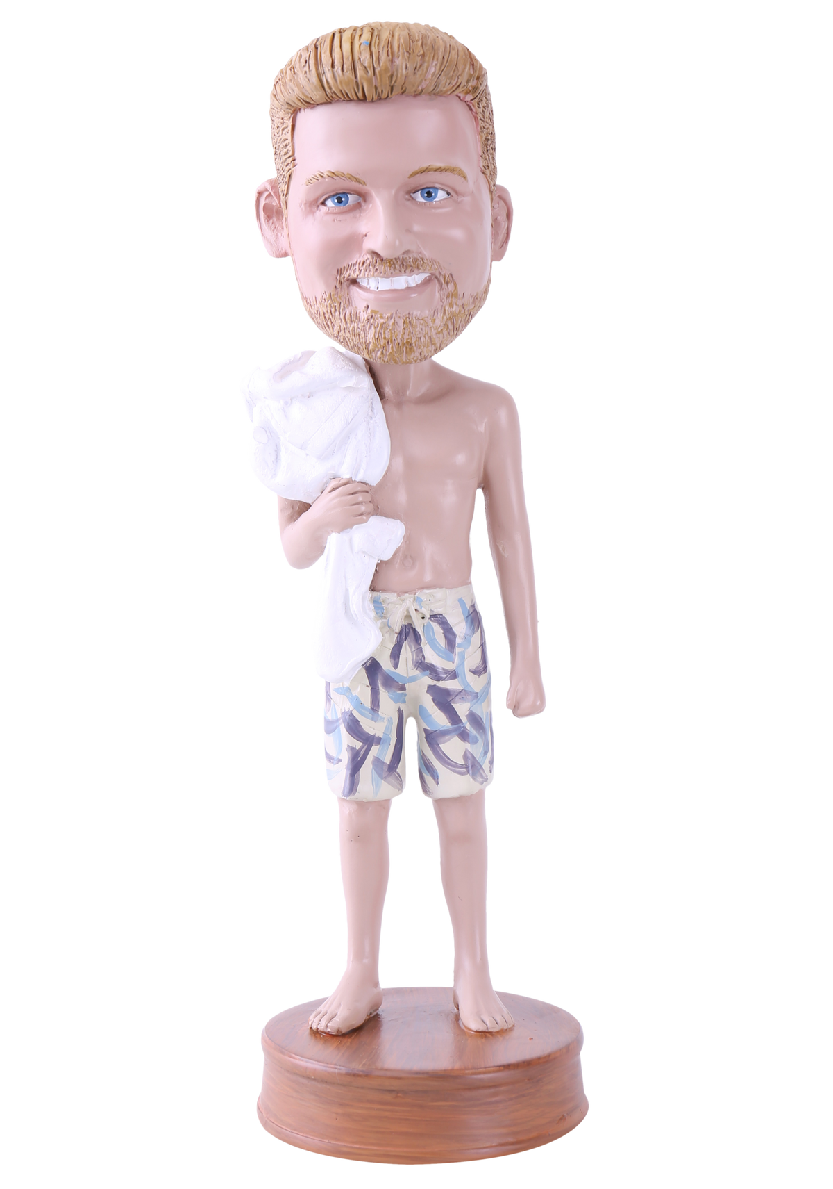 Man in Bathing Suit and Towel Over his Shoulder