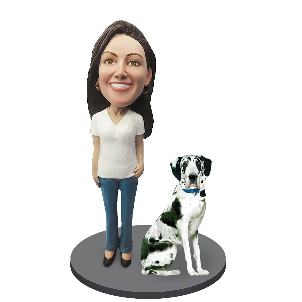 Custom Female with Custom Pet Dog Bobblehead - Great Dane