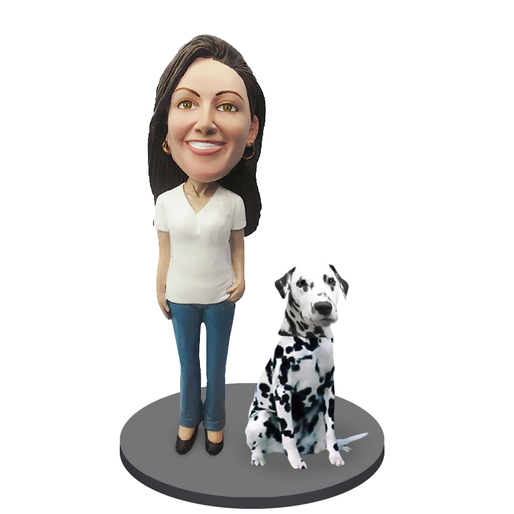Custom Female with Custom Pet Dog Bobblehead - Dalmation