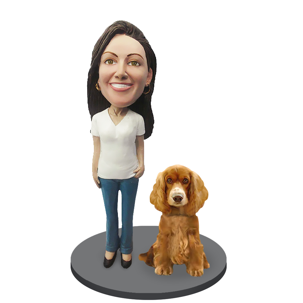 Custom Female with Custom Pet Dog Bobblehead - Cocker Spaniel