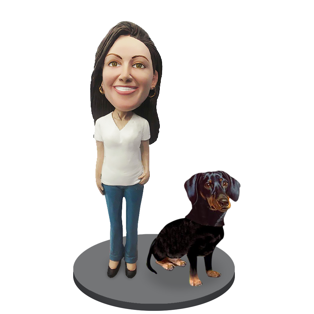 Custom Female with Custom Pet Dog Bobblehead - Dachshunds