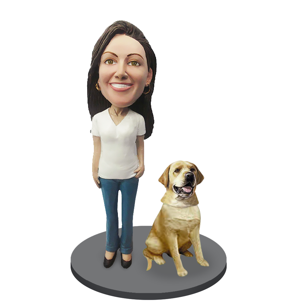 Custom Female with Custom Pet Dog Bobblehead - Labrador Retriever Yellow