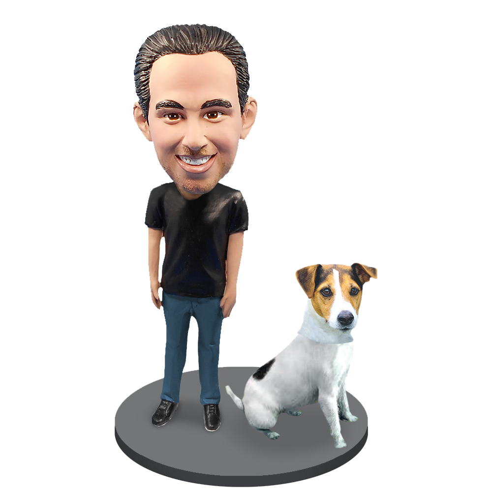 Custom Male with Custom Pet Dog Bobblehead - Jack Russell Terrier
