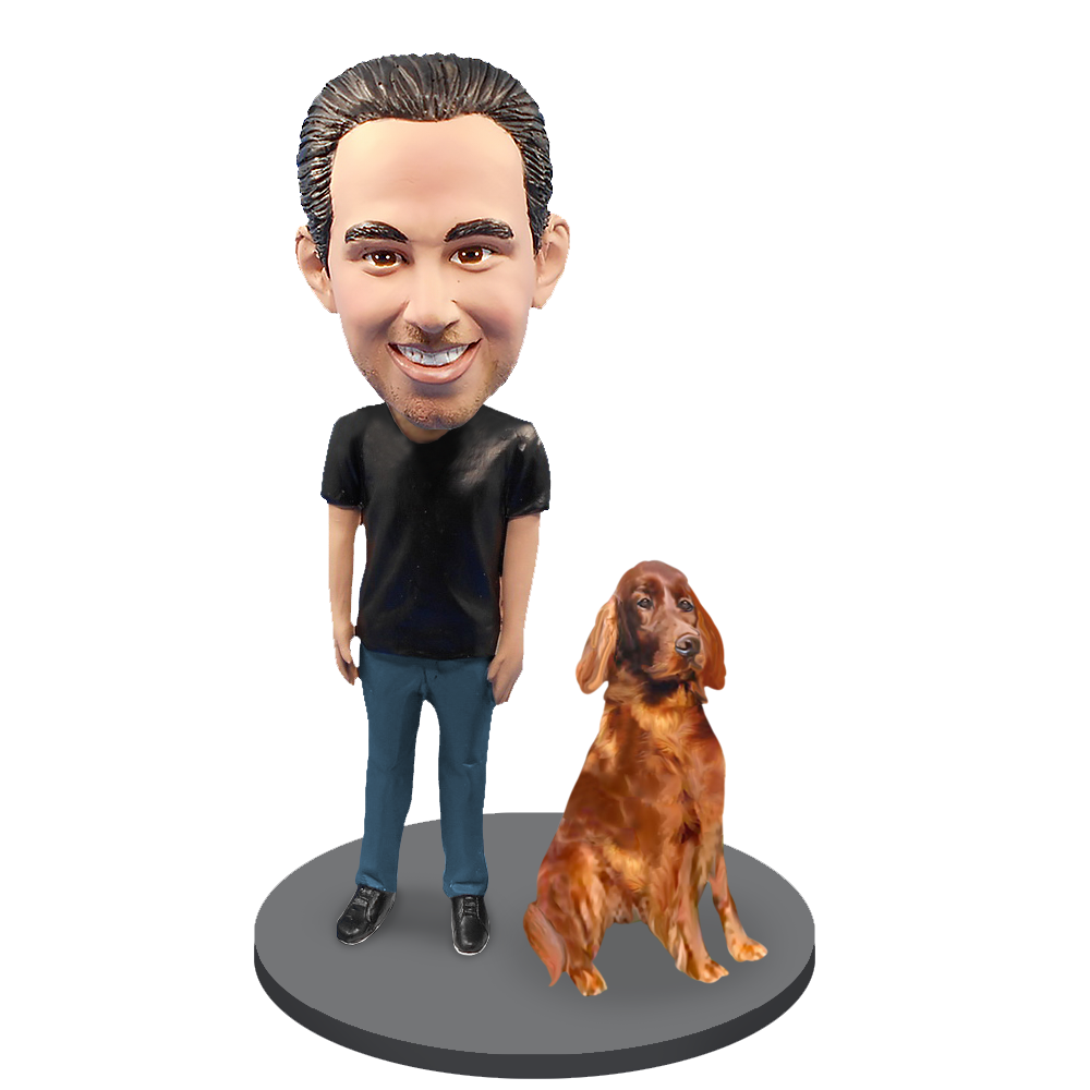Custom Male with Custom Pet Dog Bobblehead - Irish Setter