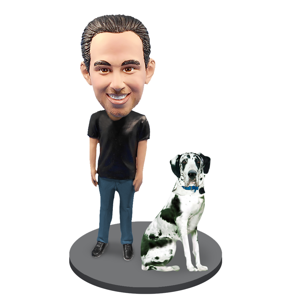 Custom Male with Custom Pet Dog Bobblehead - Great Dane