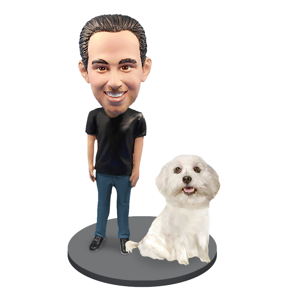 Custom Male with Custom Pet Dog Bobblehead - Maltese