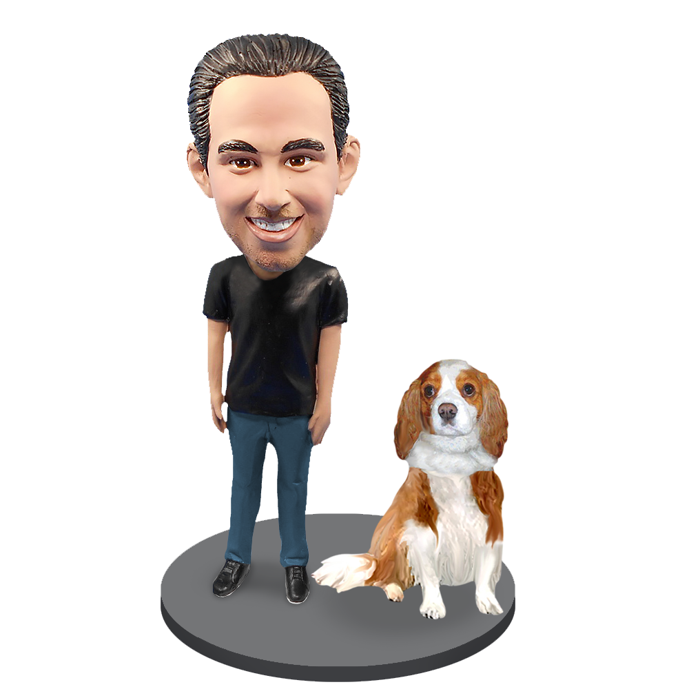 Custom Male with Custom Pet Dog Bobblehead - King Charles