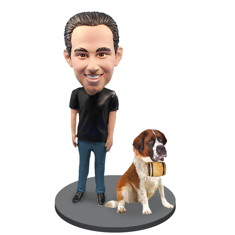 Custom Male with Custom Pet Dog Bobblehead - St.Bernard