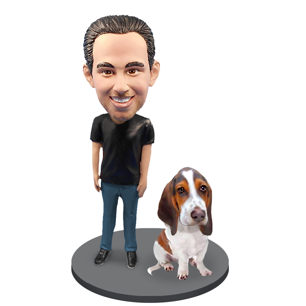 Custom Male with Custom Pet Dog Bobblehead - Basset Hound
