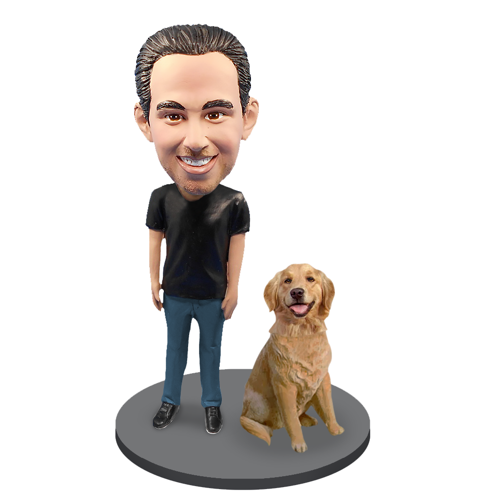 Custom Male with Custom Pet Dog Bobblehead - Golden Retriever