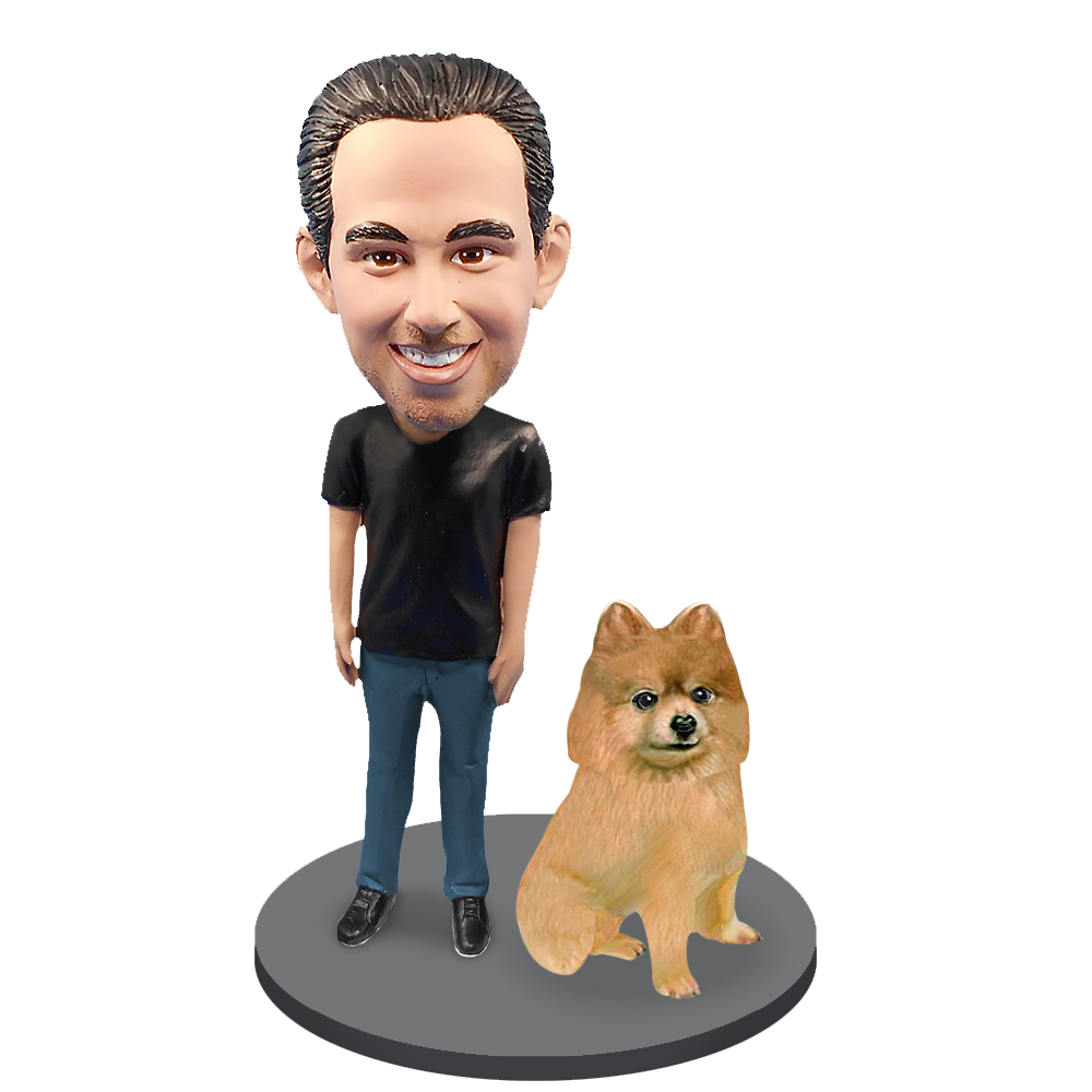 Custom Male with Custom Pet Dog Bobblehead - Pomeranian