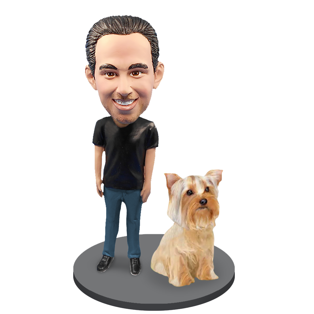 Custom Male with Custom Pet Dog Bobblehead - Yorkshire Terrier