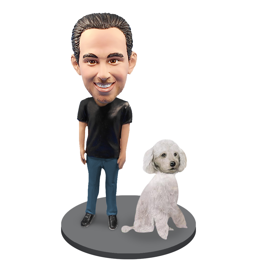Custom Male with Custom Pet Dog Bobblehead - Poodle White Miniature