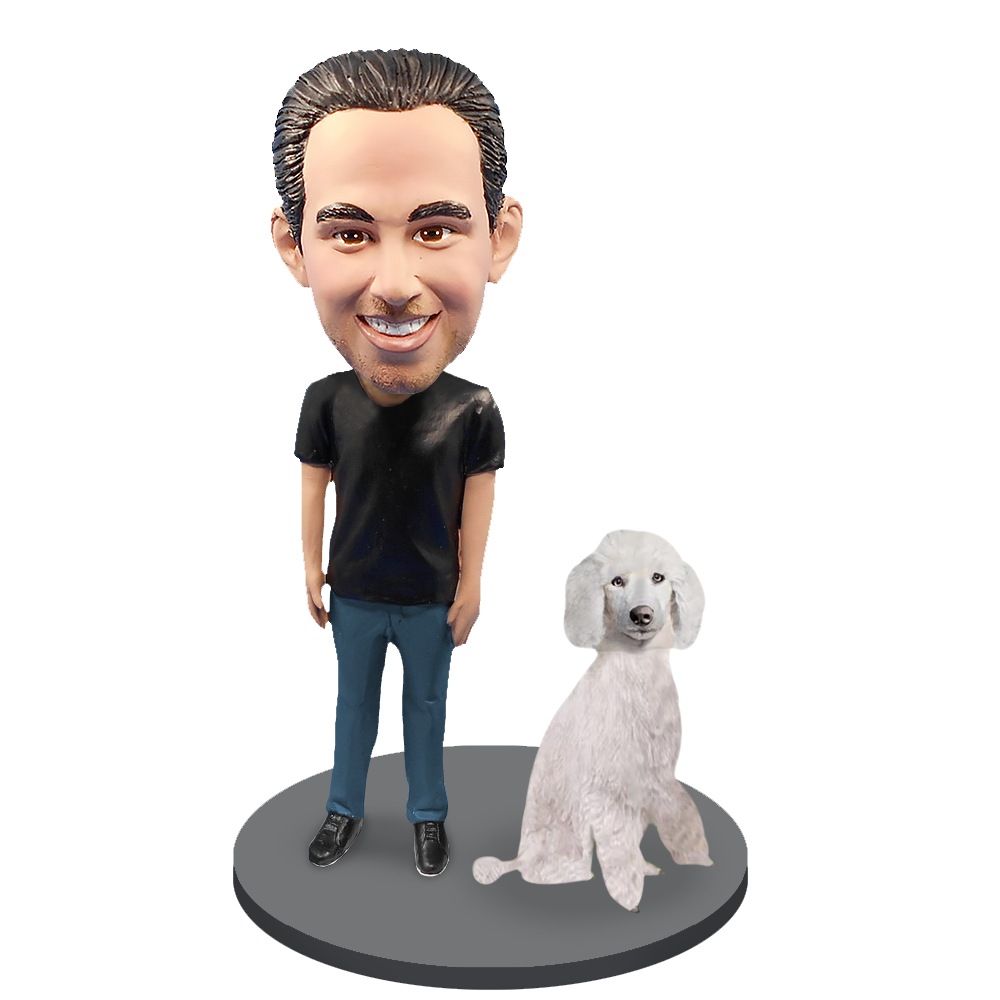 Custom Male with Custom Pet Dog Bobblehead - Poodle White