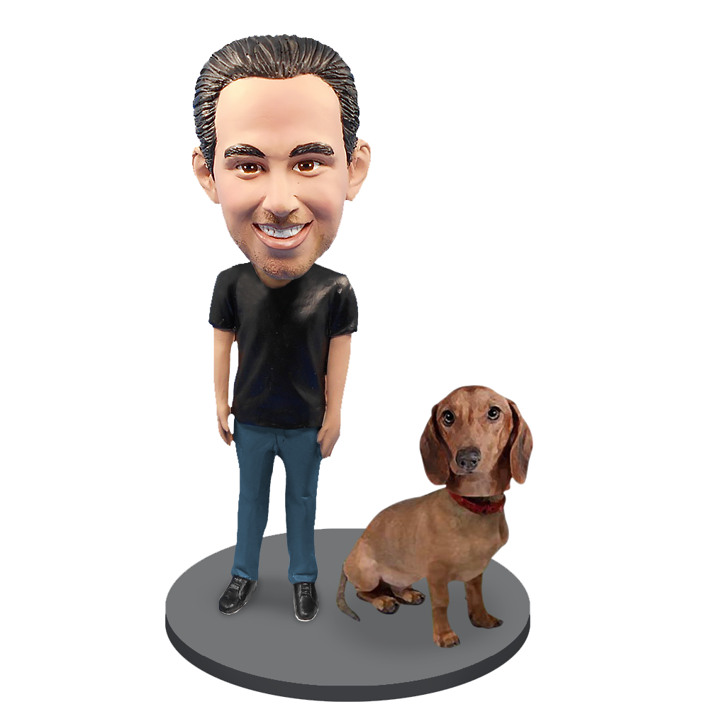 Custom Male with Custom Pet Dog Bobblehead - Dachshund Brown