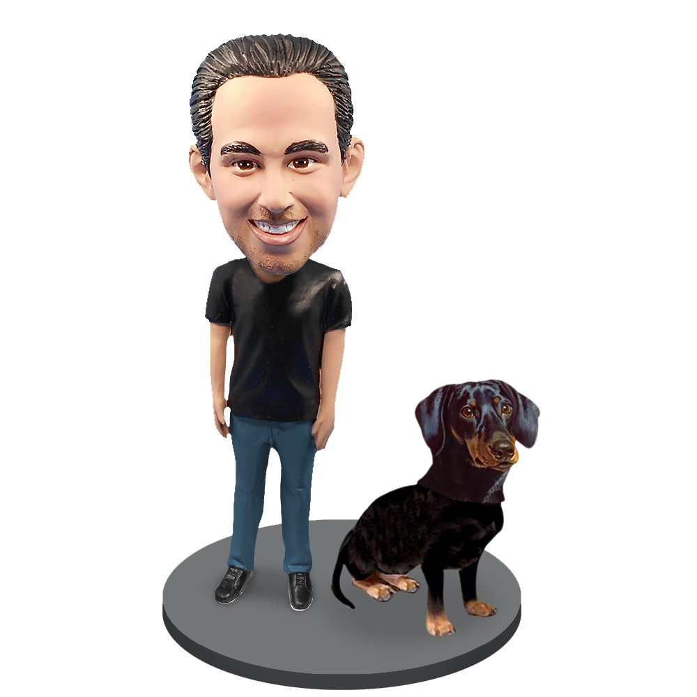 Custom Male with Custom Pet Dog Bobblehead - Dachshunds