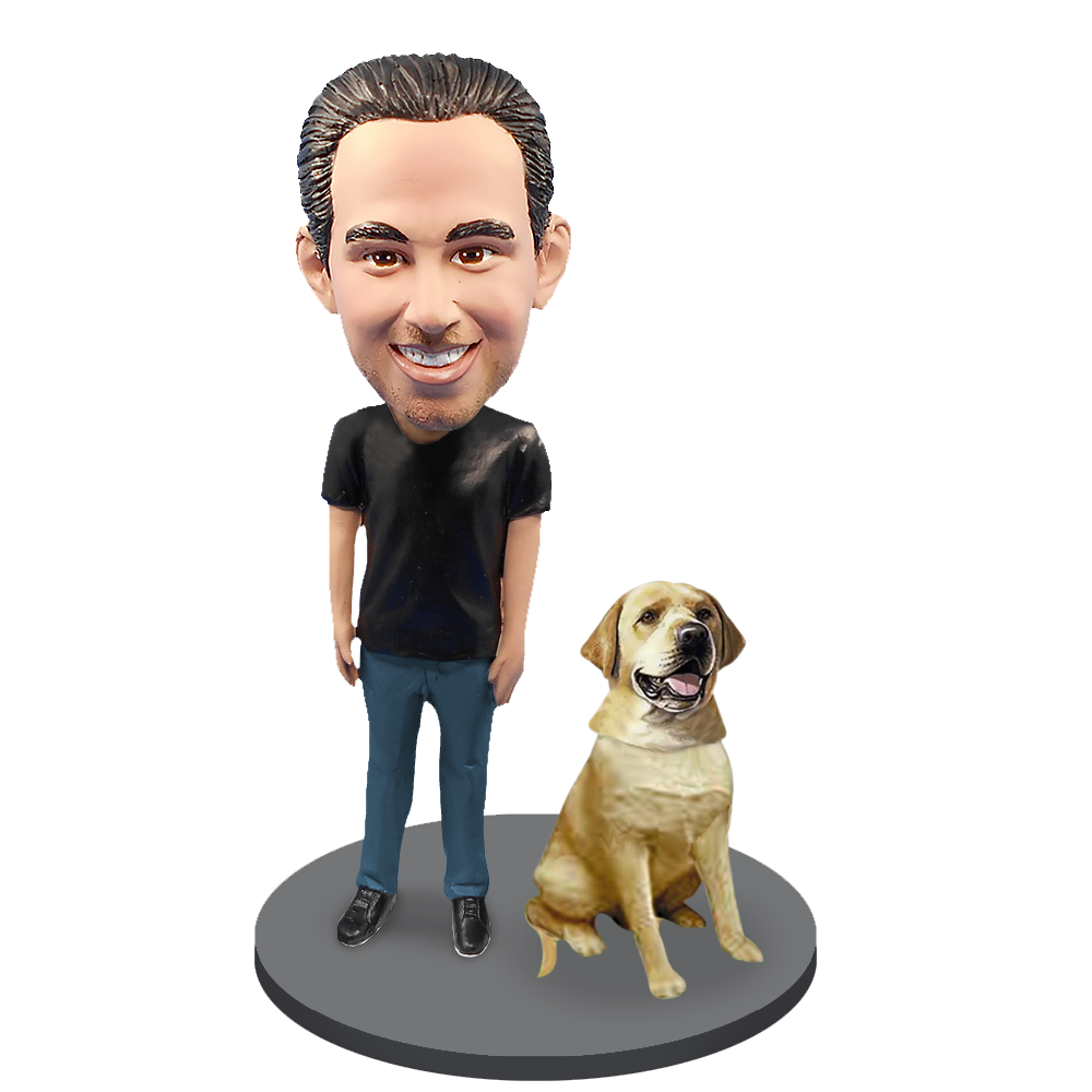 Custom Male with Custom Pet Dog Bobblehead - Labrador Retriever Yellow