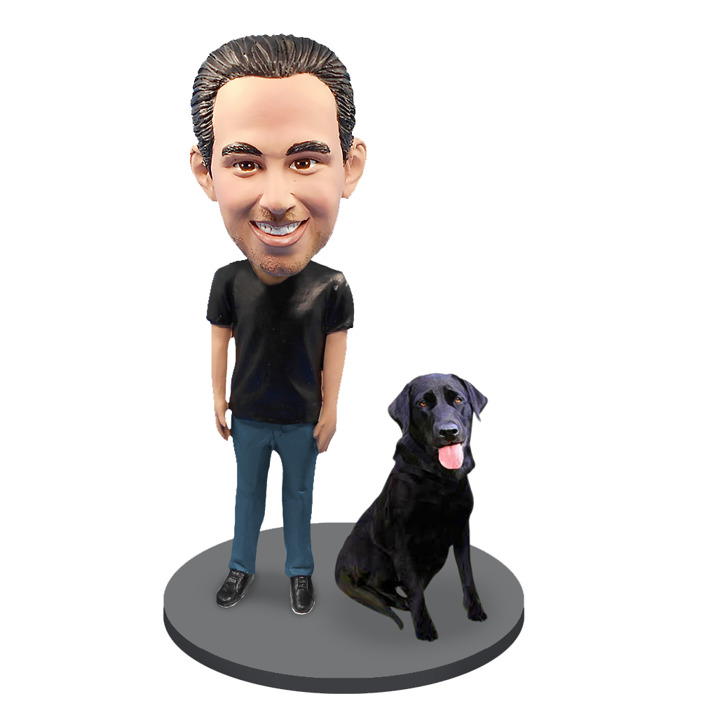 Custom Male with Custom Pet Dog Bobblehead - Labrador Retriever Black