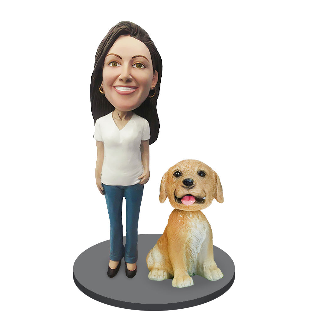 Custom Female with Custom Pet Dog Bobblehead